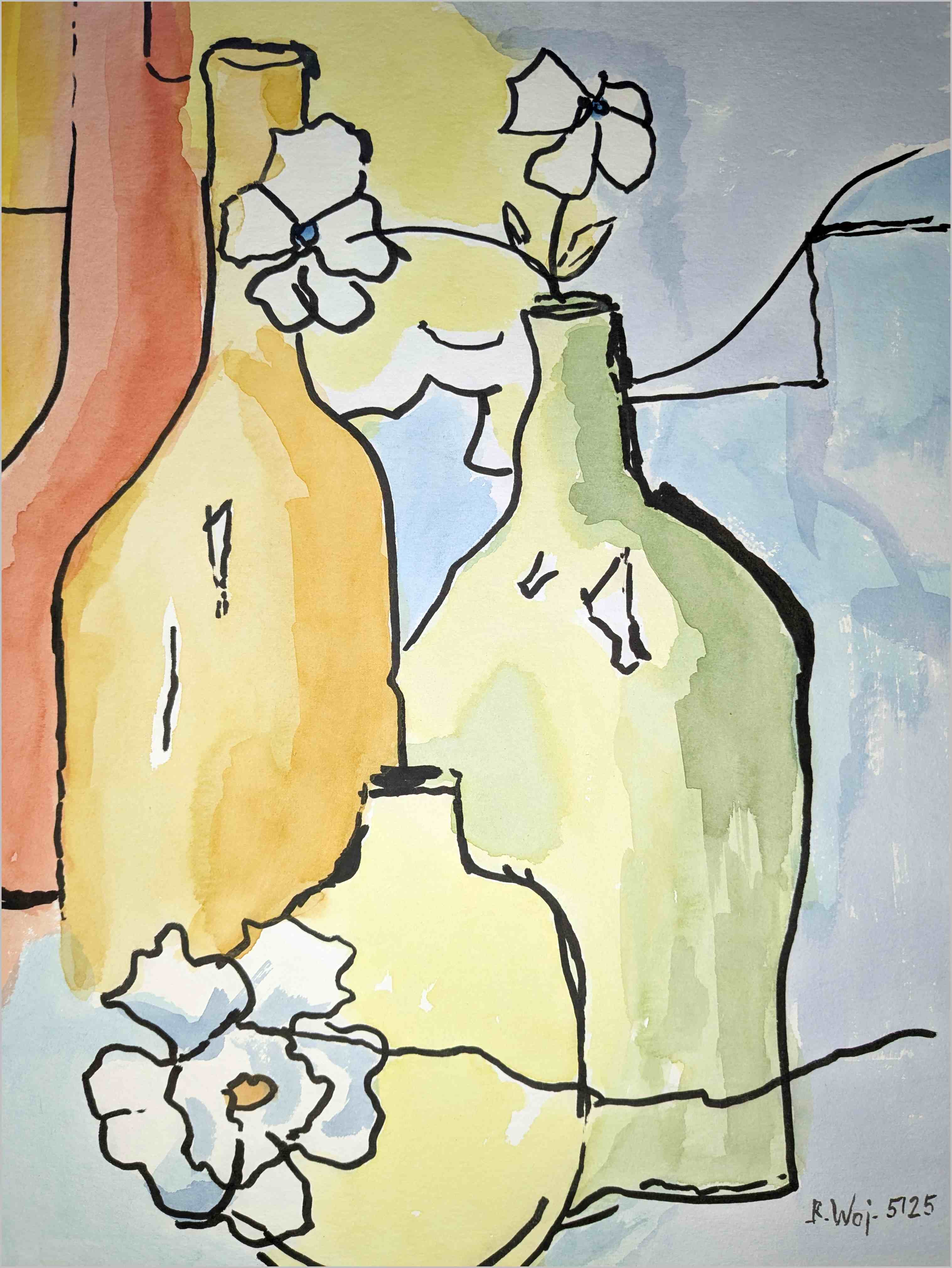 Flaschen und Blumen